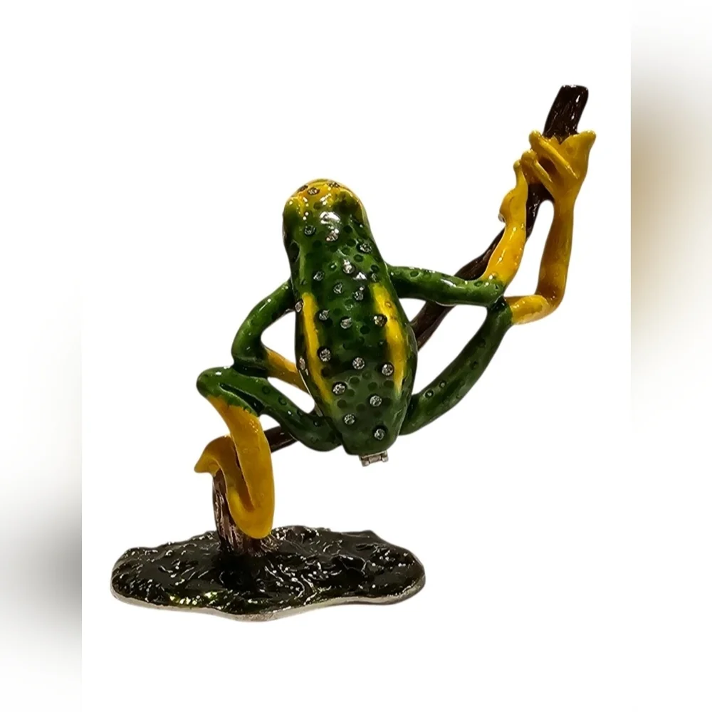 Tree Frog Enameled Pewter Trinket/Jewelry Box Hand-painted/Austrain Crystals